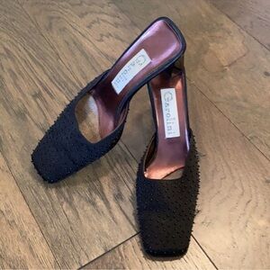 VINTAGE GAROLINI “Bead It" Slip On Heels Black 8 EUC
